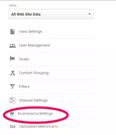 ecommerce settings gooogle analytics