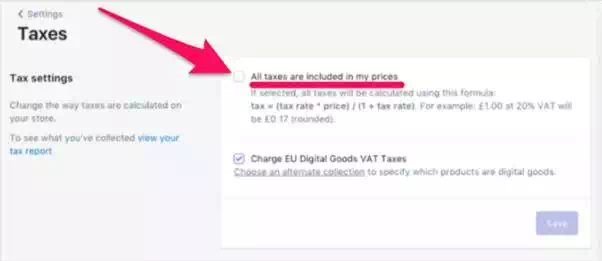 shopify tax setting in prices