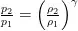 \frac{p_2}{p_1} = \left(\frac{\rho_2}{\rho_1}\right)^\gamma