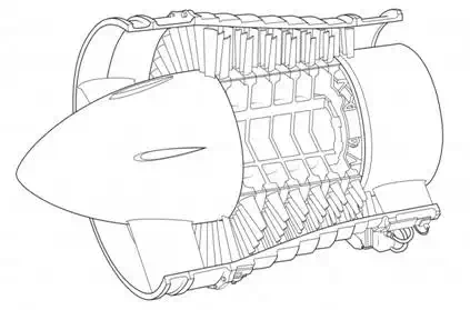 Low pressure axial compressor scheme of the Olympus BOl.1 turbojet. (Photo Credit: Wikipedia)