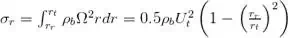 \sigma_r=\int_{r_r}^{r_t}\rho_b\Omega^2 r dr = 0.5\rho_b U_t^2\left(1-\left(\frac{r_r}{r_t}\right)^2\right)