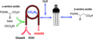 Description: Graphical abstract: Continuous flow synthesis of β-amino acids from α-amino acids via Arndt–Eistert homologation