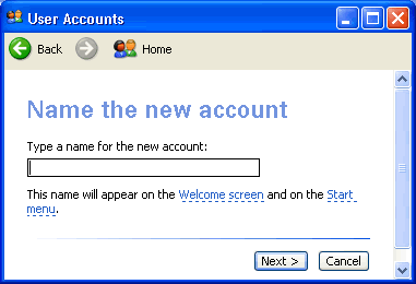 Description: Description: User Accounts name window