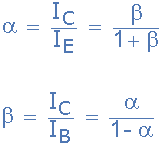 transistor alpha and beta equations