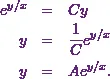 \begin{eqnarray*} e^{y/x} &=& Cy\\ y &=& \frac{1}{C}e^{y/x}\\ y &=& A e^{y/x}. \end{eqnarray*}