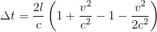 https://latex.codecogs.com/gif.latex?%5CDelta%20t%3D%20%5Cfrac%7B2l%7D%7Bc%7D%5Cleft%20%28%201&plus;%5Cfrac%7B%20v%5E2%7D%7Bc%5E2%7D-1-%5Cfrac%7B%20v%5E2%7D%7B2c%5E2%7D%20%5Cright%20%29