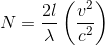 https://latex.codecogs.com/gif.latex?N%3D%5Cfrac%7B2l%20%7D%7B%5Clambda%7D%5Cleft%20%28%20%5Cfrac%7Bv%5E2%7D%7Bc%5E2%7D%20%5Cright%20%29