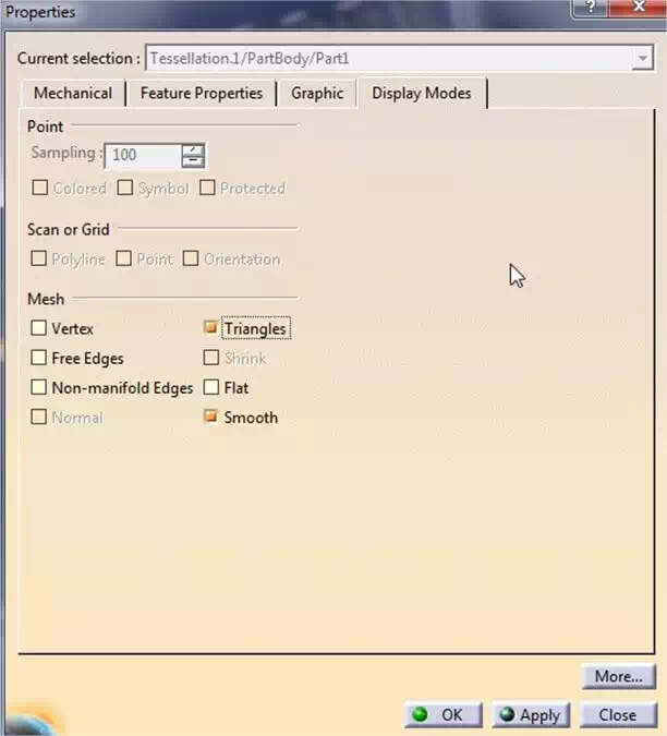 Catia tutorial: Mesh visualization option on the object's properties menu