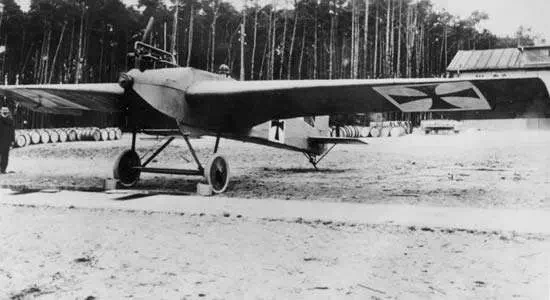 German Junkers J-1 monoplane fighter prototype, 1915. The all-metal J-1 Blechesel (Sheet Metal Donkey) featured cantilevered wings, which eliminated external bracing.