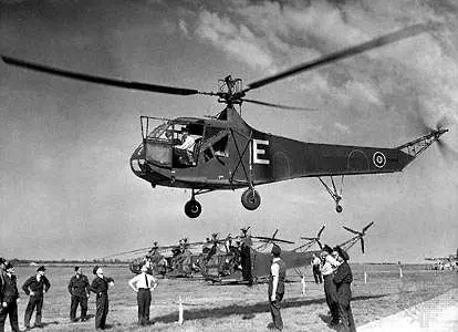 Sikorsky R-4, the world's first production helicopter, which served U.S. and British armed forces in World War II. An experimental version of the aircraft first flew in 1942.