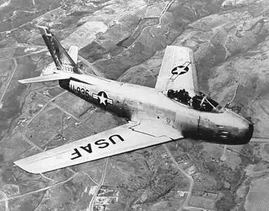 North American Aviation F-86 jet fighter, which became operational in 1949. During the Korean War F-86s were pitted against Soviet-built MiG-15s in history's first large-scale jet fighter combat.