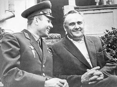 Yury A. Gagarin (left), the first human to travel into space, and Sergey P. Korolyov, Soviet rocket scientist, 1961.