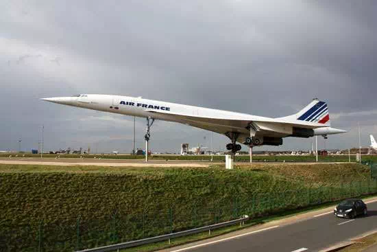 Concorde supersonic passenger transport, which first flew in 1969 and entered commercial service in 1976. British Aircraft Corporation and Arospatiale of France built the airframe, which was powered by four Rolls-Royce/SNECMA engines.