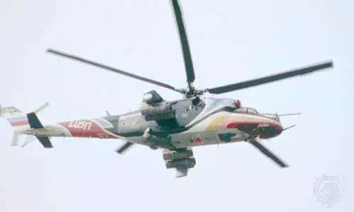 Mil Mi-24 assault and transport helicopter, the prototype of which first flew in 1970. Widely exported, the aircraft is capable of carrying eight passengers in addition to its two-person crew.