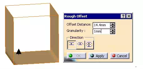 Catia tutorial: Rough Offset tool's parameters: Offset distance and Granularity