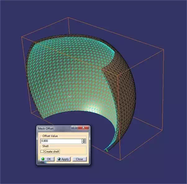 Catia tutorial: Mesh offset tool to creat a volumen out of a open shell