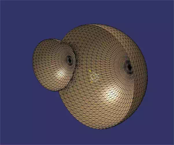 Catia tutorial: End result of Trim / Split tool used on a pair of spheres
