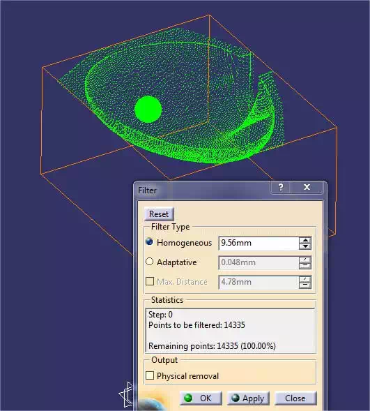 Catia tutorial: Filter tool to reduce the number of points of a 3D scan