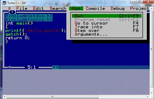 Running a C program with turbo C